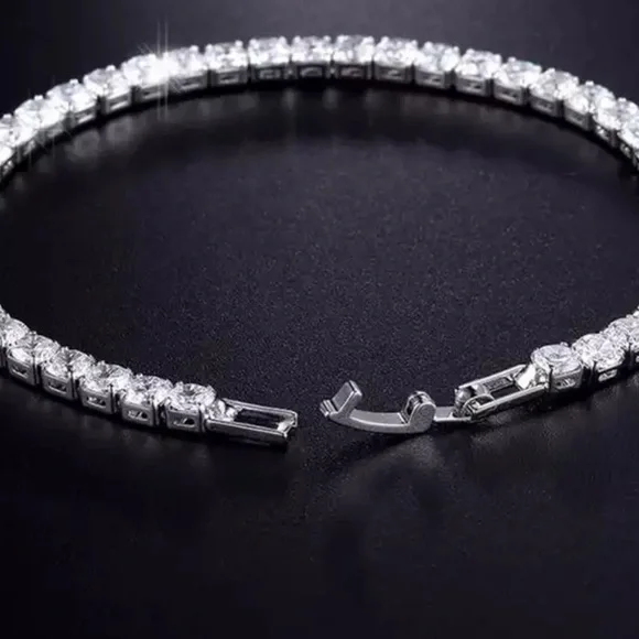 Tennis bracelet pink & clear diamond silver clasp closure shiny sparkly y2k - Picture 3 of 4